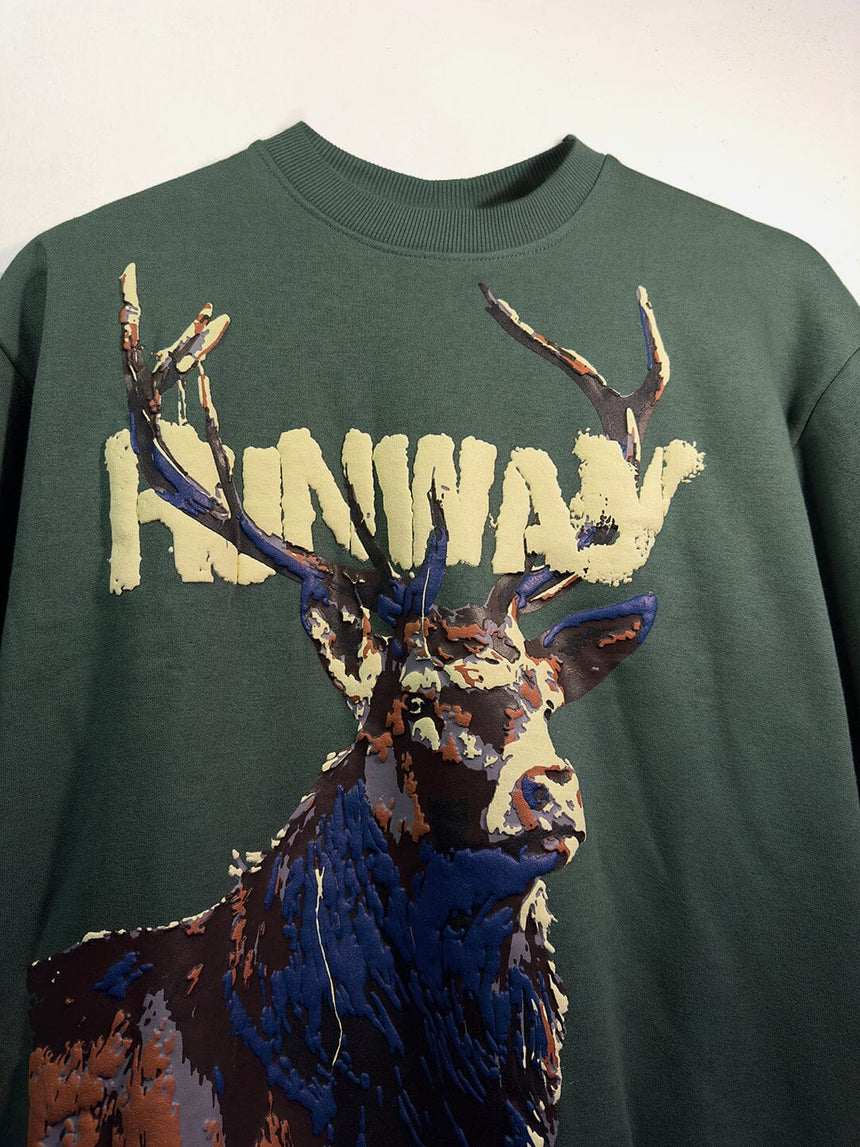 Highland Green Antelope Graphic Oversized Sweatshirt Sweatshirts Fugazee 