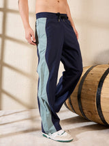 Navy & Teal Wavy Panel Trackpants Trackpants Fugazee 