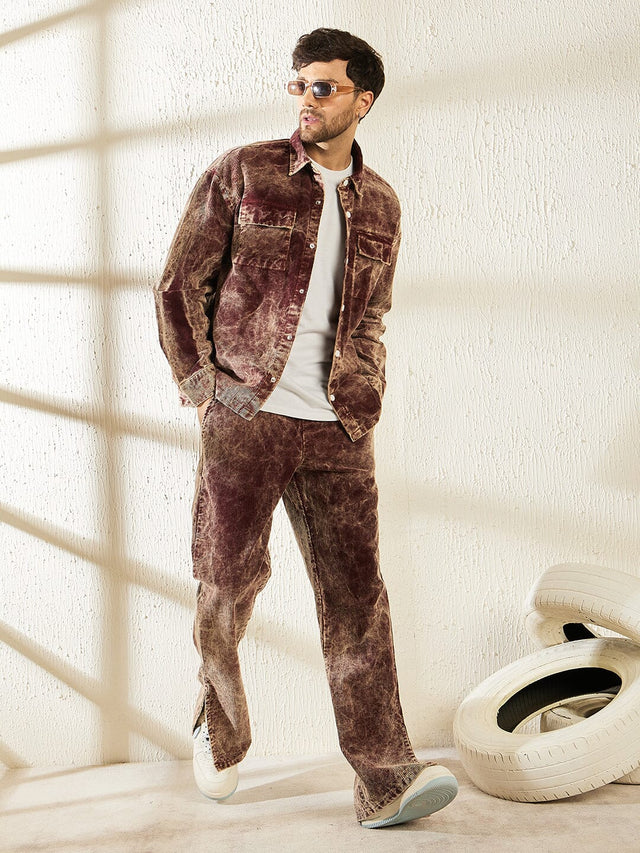 Oxblood Acid Dyed Cord Shacket and Trackpants Clothing set Clothing Set Fugazee 