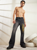Black Dragon Embroidery Flared Denim Jeans Fugazee 