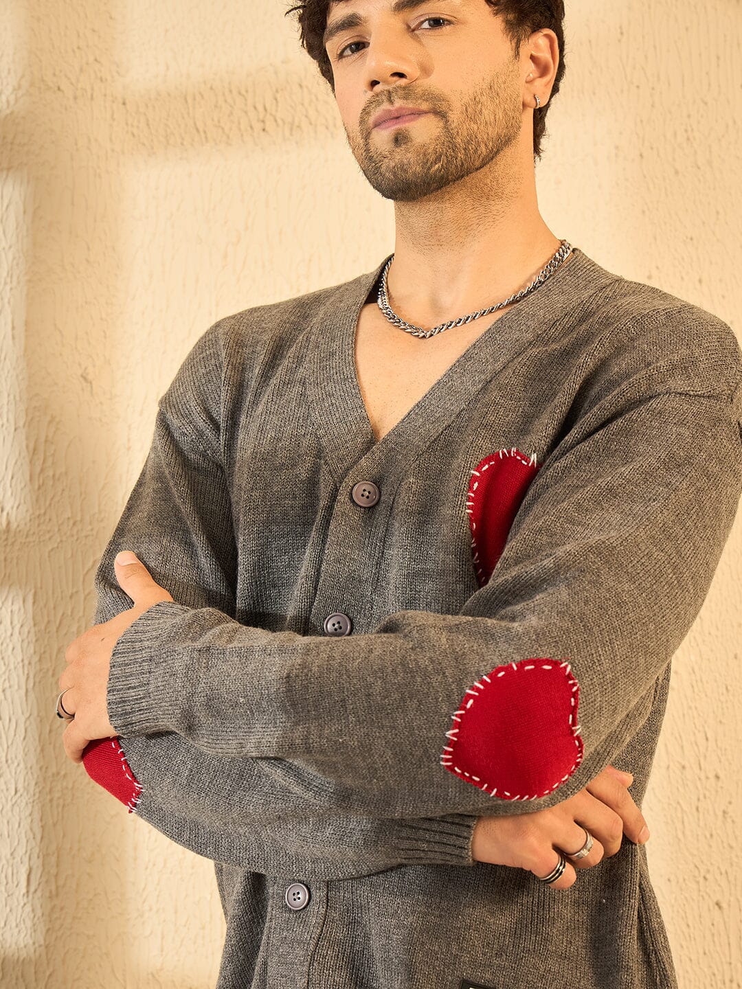 Charcoal Heart Knitted Cardigan| Buy Mens Sweaters | Fugazee – FUGAZEE
