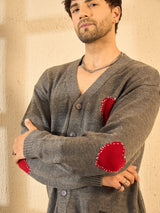 Charcoal Heart Knitted Cardigan Sweaters Fugazee 