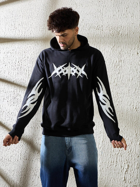 Black Y2K Applique Hooded Sweatshirt Sweatshirts Fugazee 