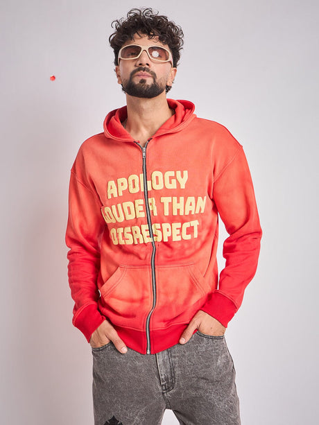 Red Washed Graphic Zipped Hooded-Sweatshirt Sweatshirts Fugazee 