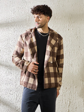 Brown and Beige Woollen Tweed Blazer Jackets Fugazee 