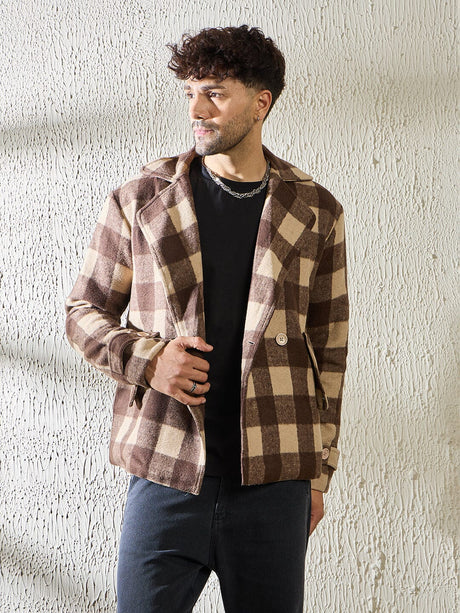 Brown and Beige Woollen Tweed Blazer Jackets Fugazee 