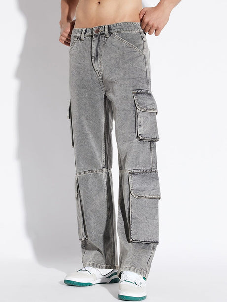 Grey Baggy Cargo Denim Jeans Fugazee 