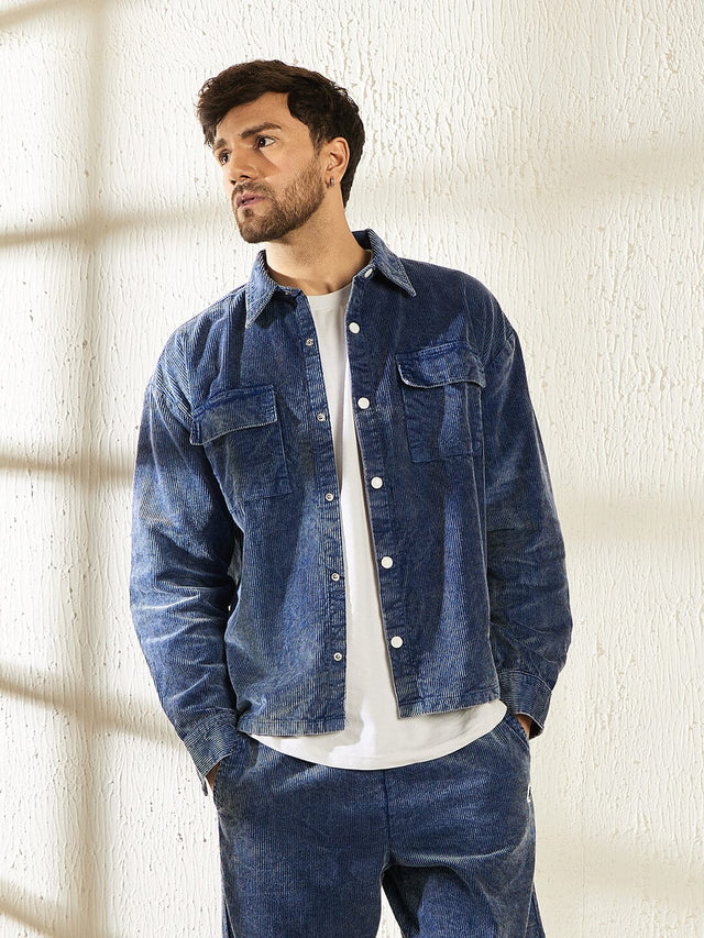 Denim Washed Cord Shacket Shackets Fugazee 