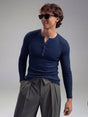 Navy Ribbed Henley Longsleeves Tshirt T-Shirts Fugazee 