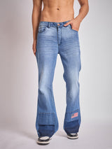 Indigo Super Flared Cut & Sew Denim Jeans Fugazee 