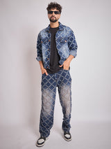 Dark Washed Damaged Patterned Denim Jacket & Jeans Clothing Set Clothing Set Fugazee 