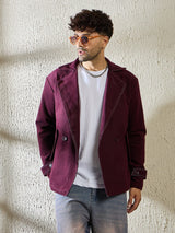 Wine Woollen Contrast Blazer Jackets Fugazee 