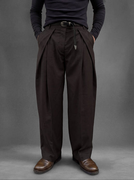 Coffee Brown Korean Pleated Trousers Trousers Fugazee 