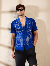 Royal Blue Corduroy Cuban Shirt Shirts Fugazee 