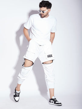White Ninja Detachable Jogger Shorts