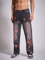 Grey Tint Cherry Blossom Straight Fit Denim Jeans Fugazee 