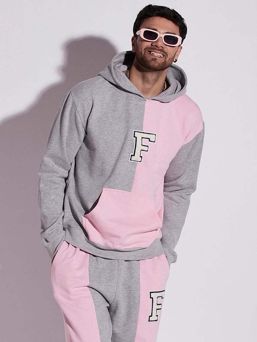 Pink And Grey Cut Sew Hooded Sweatshirt Sweatshirts Fugazee 