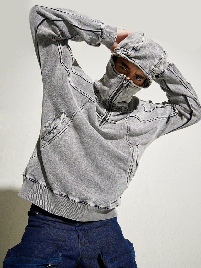 Acid Washed Baggy Smugglers Hooded Sweatshirt Sweatshirts Fugazee 
