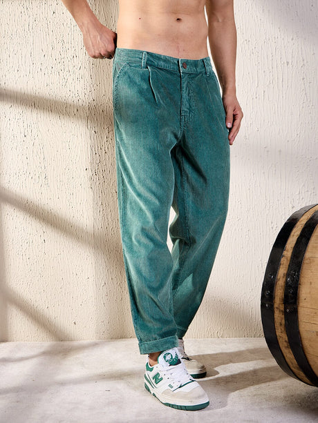 Sea Blue Slouchy Korean Corduroy Pants Trousers Fugazee 