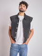 Black Cut-Sew Sleeveless Denim Jacket Jackets Fugazee 