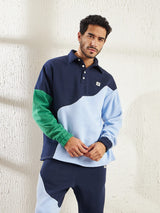 Blue Cut Sew Oversized Polo Sweatshirt Sweatshirts Fugazee 