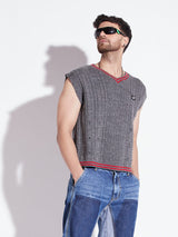 Charcoal Knitted Sleeveless Sweater Sweaters Fugazee 