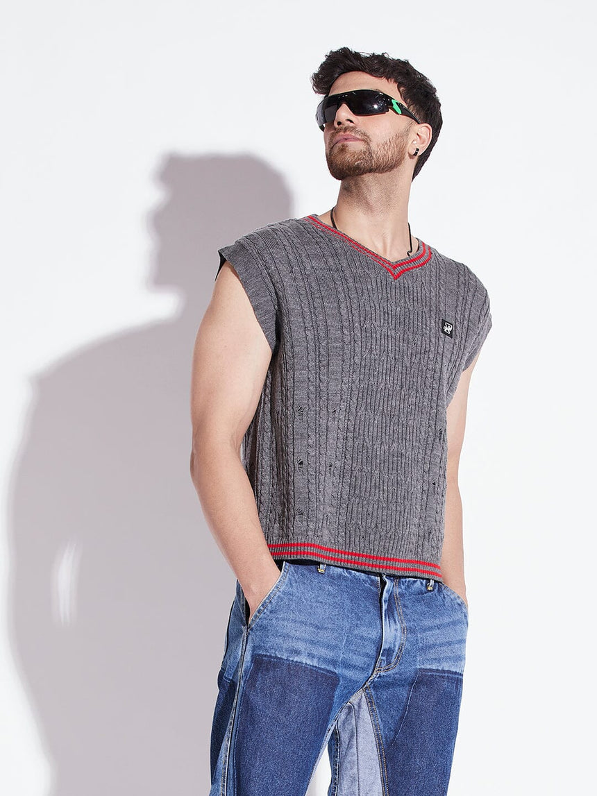 Charcoal Knitted Sleeveless Sweater Sweaters Fugazee 