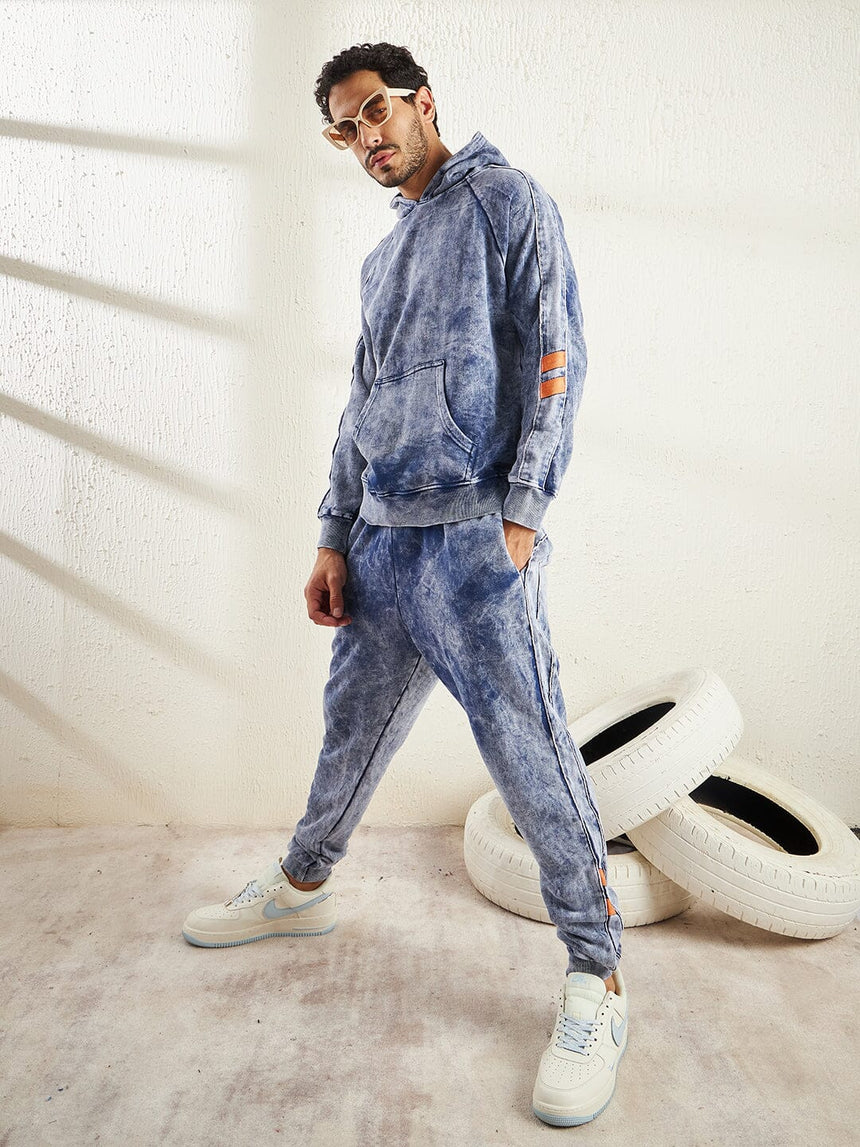 Indigo Oversized Piping Detailed Sweatshirt and Joggers Combo Tracksuit Tracksuits Fugazee 