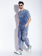 Blue Acid Wash Tshirt and Trackpants Clothing Set Clothing Set Fugazee 