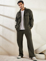 Khaki Polar Fleece Shacket Coord Clothing Set Fugazee 