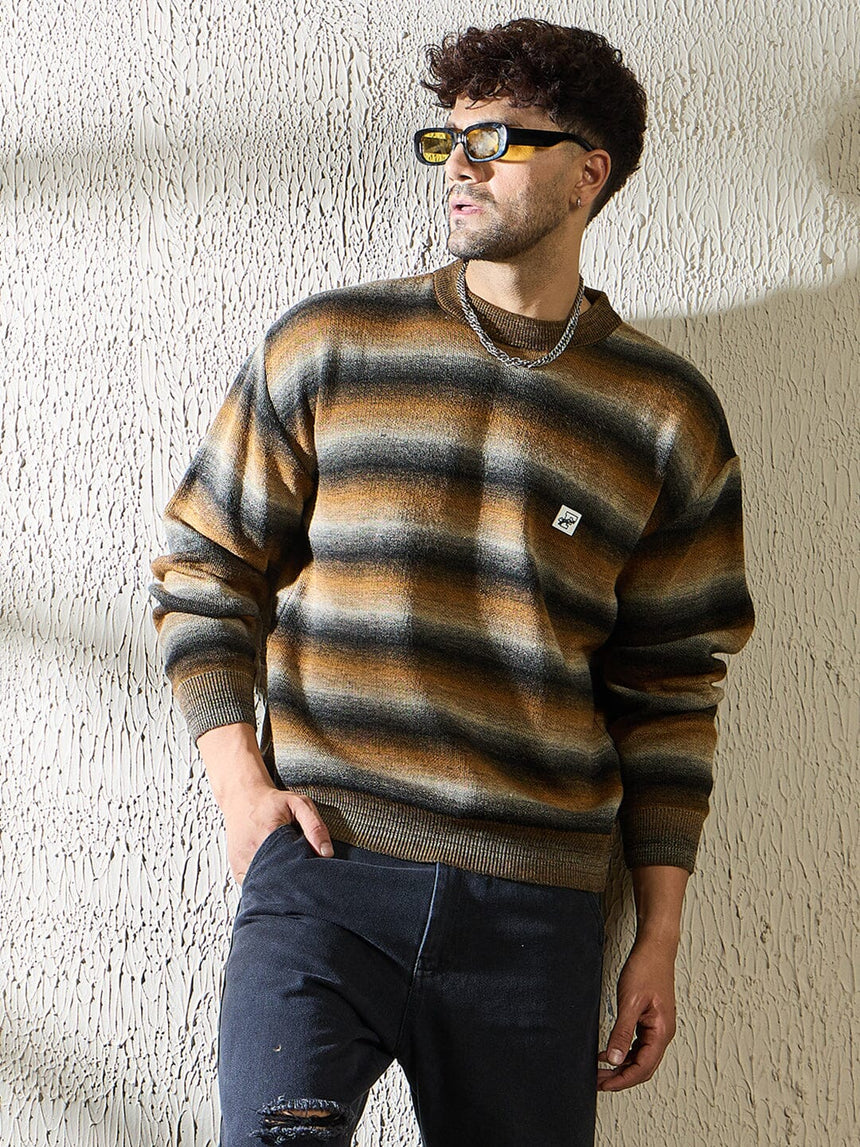 Brown Striped Oversized Sweater Sweaters Fugazee 