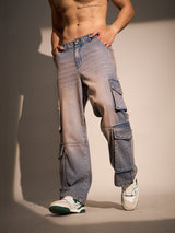 Indigo Dusty Wash Cargo Denim Jeans Fugazee 
