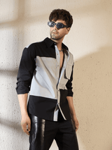 Black & Grey Contrast Panel Oversized Shirt Shirts Fugazee 