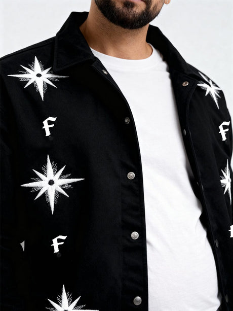 Black Twill Applique Bomber Jacket Jackets Fugazee 