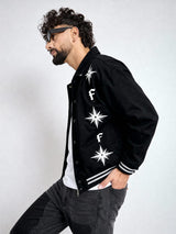 Black Twill Applique Bomber Jacket Jackets Fugazee 