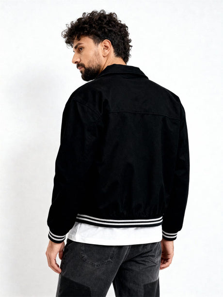 Black Twill Applique Bomber Jacket Jackets Fugazee 