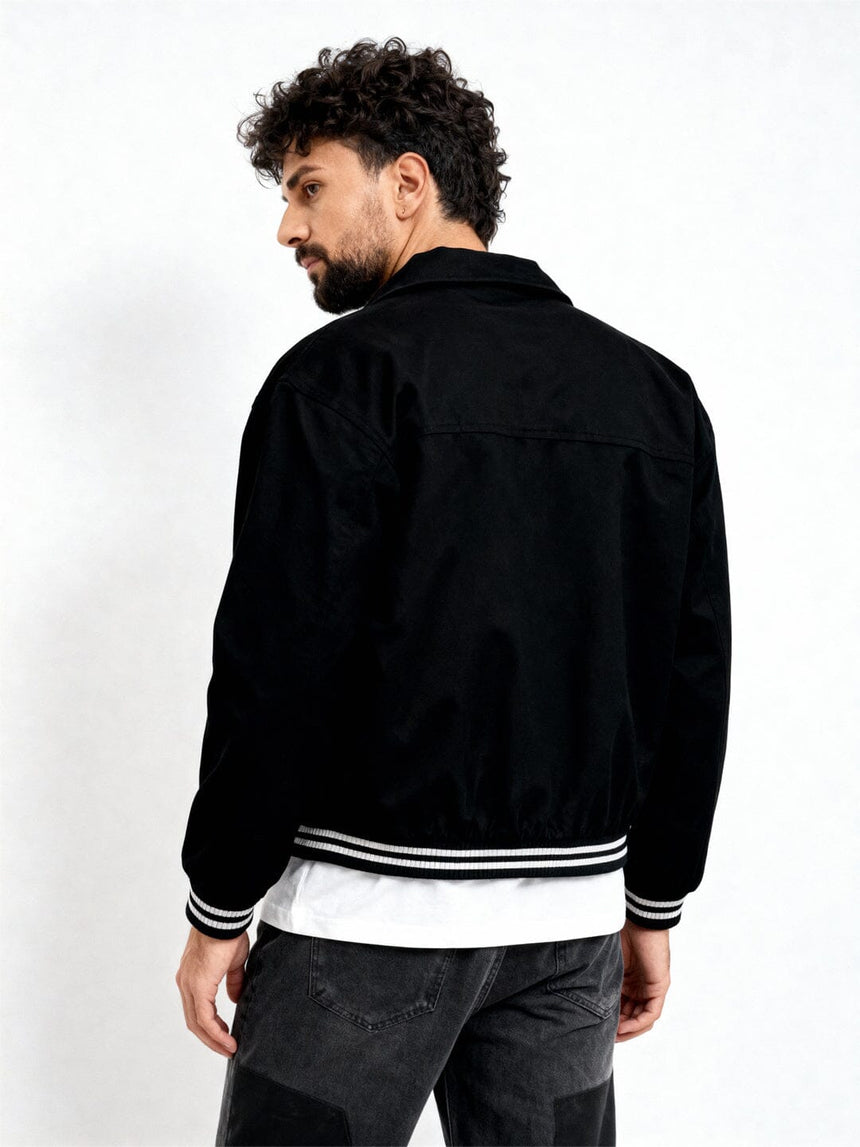 Black Twill Applique Bomber Jacket Jackets Fugazee 