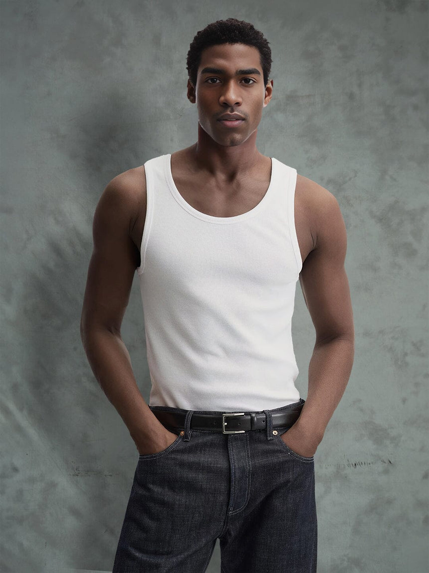 White Ribbed Muscle Fit Vest T-shirts Fugazee 