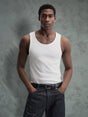 White Ribbed Muscle Fit Vest T-shirts Fugazee 