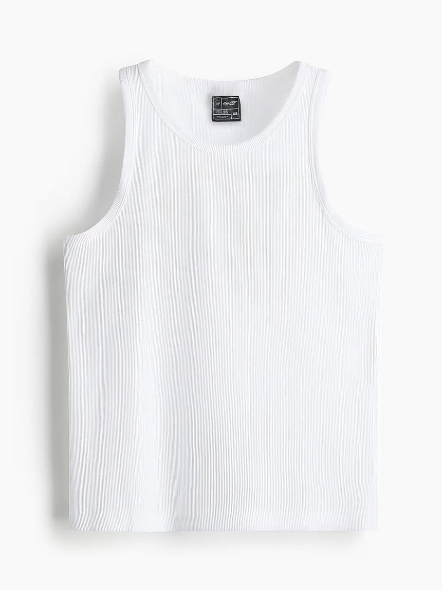 White Ribbed Muscle Fit Vest T-shirts Fugazee 