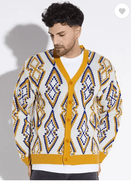 Mustard Abstract Print Cardigan Sweaters Fugazee 