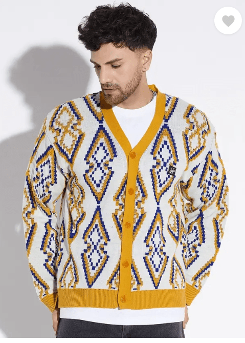 Mustard Abstract Print Cardigan Sweaters Fugazee 