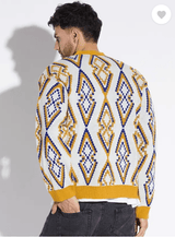 Mustard Abstract Print Cardigan Sweaters Fugazee 