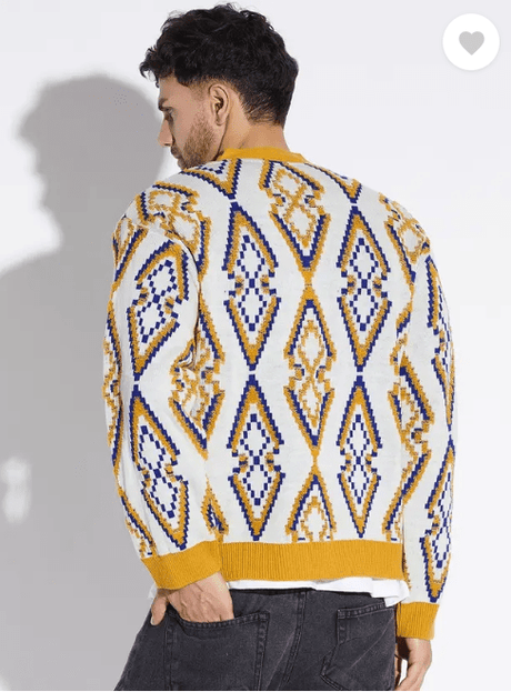 Mustard Abstract Print Cardigan Sweaters Fugazee 