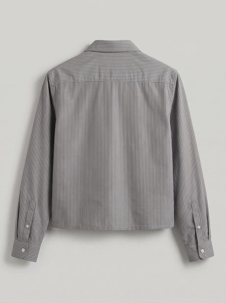 Charcoal Striped Embroidered Cropped Shirt Shirts Fugazee 