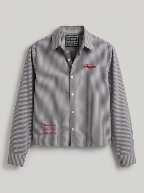 Charcoal Striped Embroidered Cropped Shirt Shirts Fugazee 