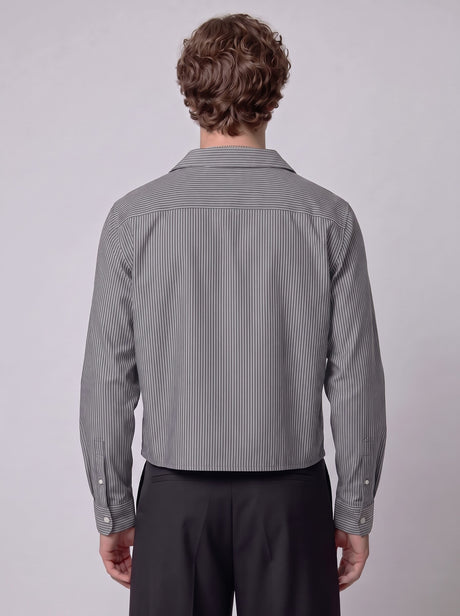 Charcoal Striped Embroidered Cropped Shirt Shirts Fugazee 