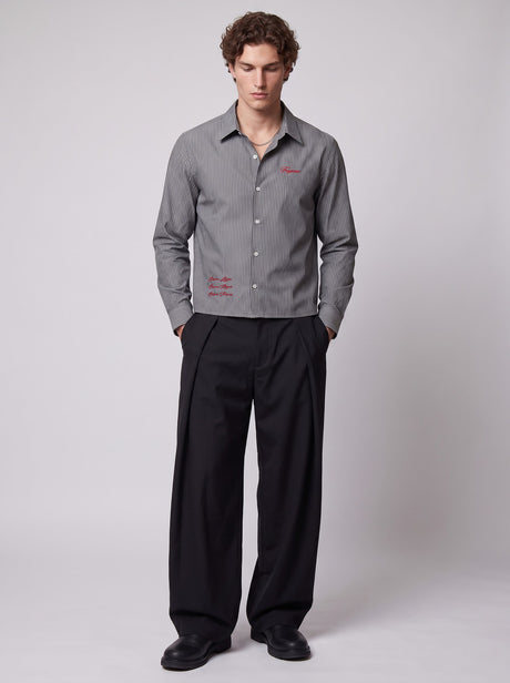 Charcoal Striped Embroidered Cropped Shirt Shirts Fugazee 