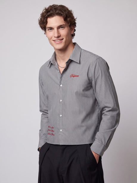 Charcoal Striped Embroidered Cropped Shirt Shirts Fugazee 
