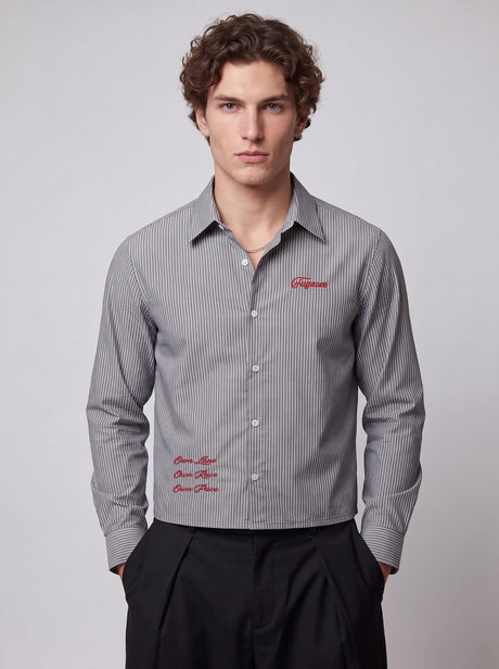 Charcoal Striped Embroidered Cropped Shirt Shirts Fugazee 